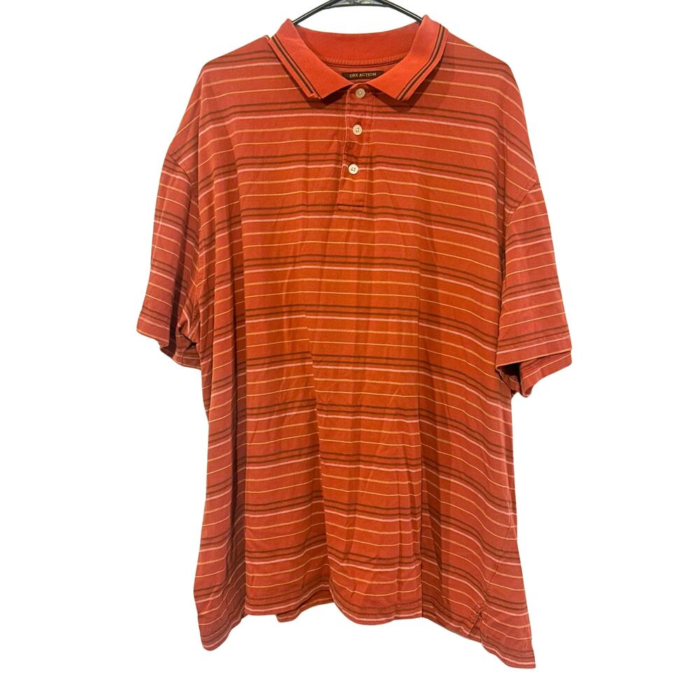 Oak Hill Dry Action Polo Shirt Men's 3XL Big Tall Orange Stripe Cotton Golf